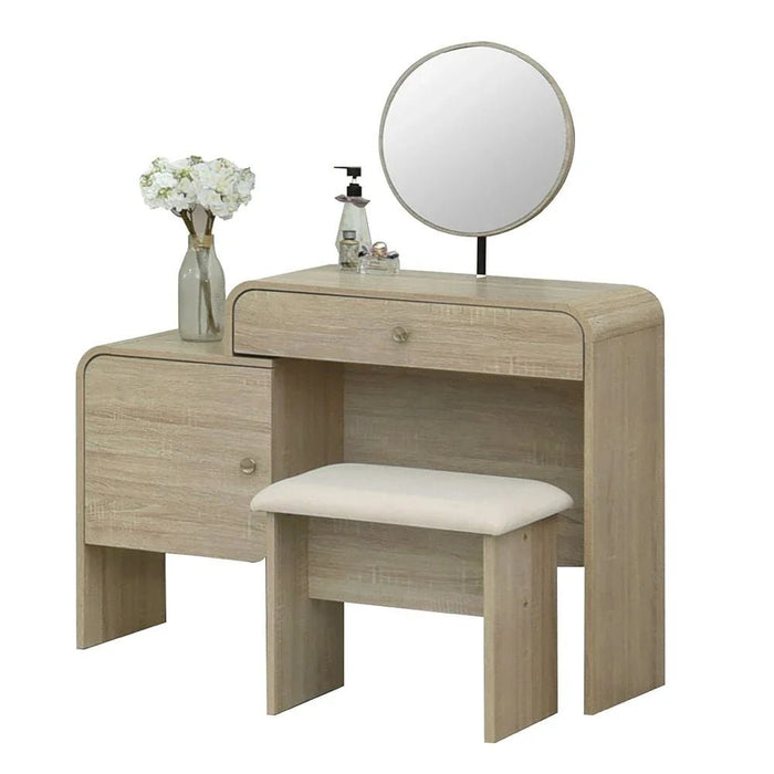 Monro Vanity Dresser with Mirror & Stool - Natural Oak - With 2-Year Warranty