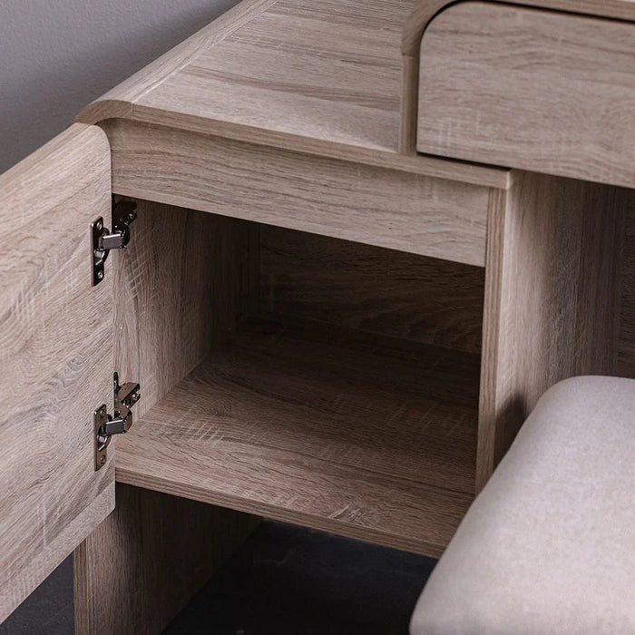 Monro Vanity Dresser with Mirror & Stool - Natural Oak - With 2-Year Warranty