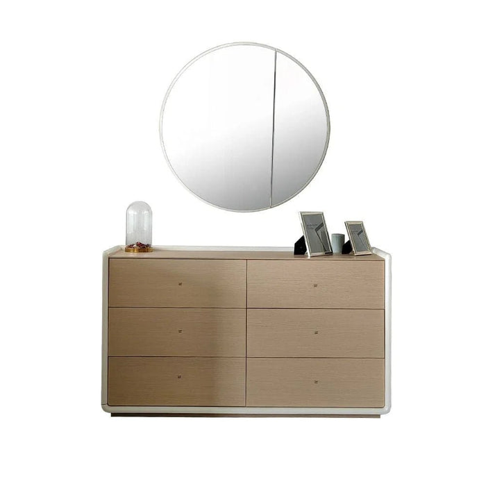 V2 BritaÊ 6 Drawer Dresser Mirror with Storage-Beige/White Oak