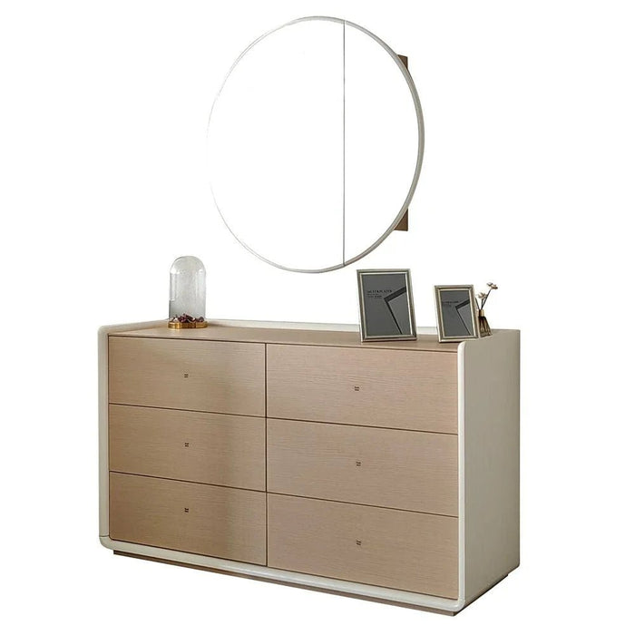 V2 BritaÊ 6 Drawer Dresser Mirror with Storage-Beige/White Oak