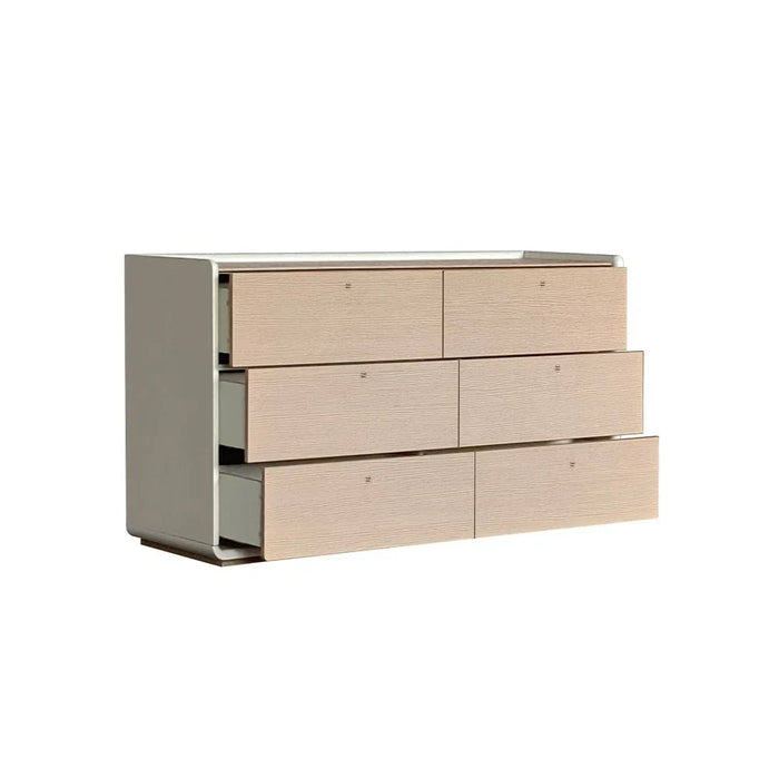 V2 BritaÊ 6 Drawer Dresser Mirror with Storage-Beige/White Oak