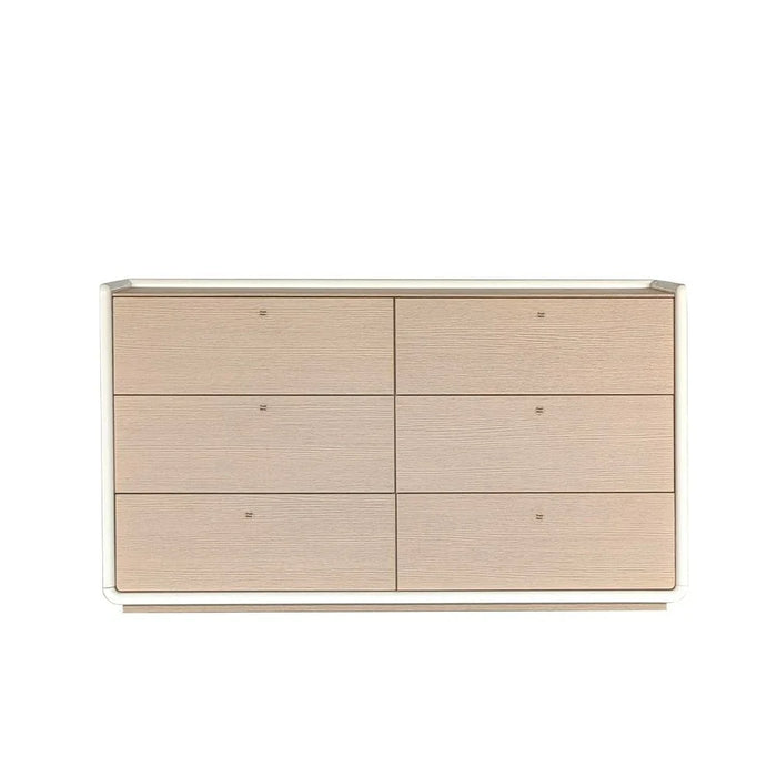 V2 BritaÊ 6 Drawer Dresser Mirror with Storage-Beige/White Oak