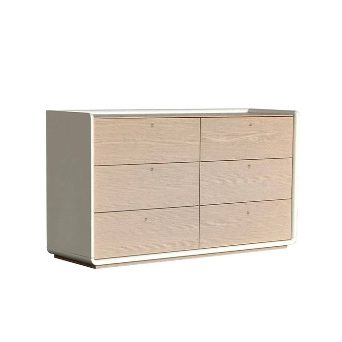 V2 BritaÊ 6 Drawer Dresser Mirror with Storage-Beige/White Oak