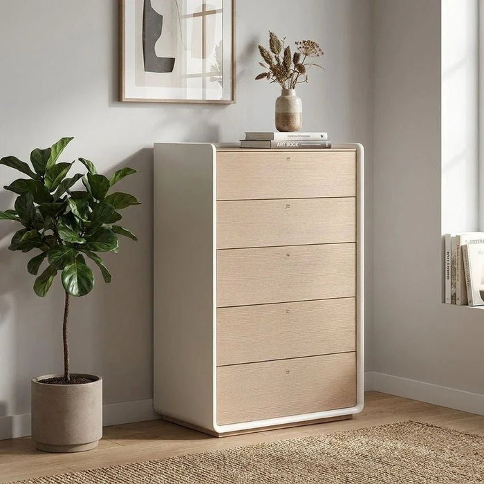 V2 BritaÊ 5 Drawers Chest Cabinet-Beige/White Oak