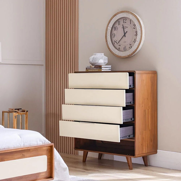 Driftwood Solid Wood Chest Of 4Drawers+Open Shelves-Brown & Cream