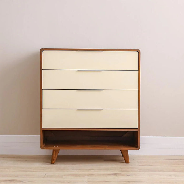 Driftwood Solid Wood Chest Of 4Drawers+Open Shelves-Brown & Cream