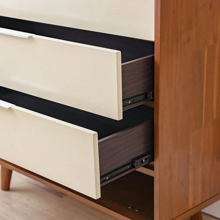 Driftwood Solid Wood Chest Of 4Drawers+Open Shelves-Brown & Cream