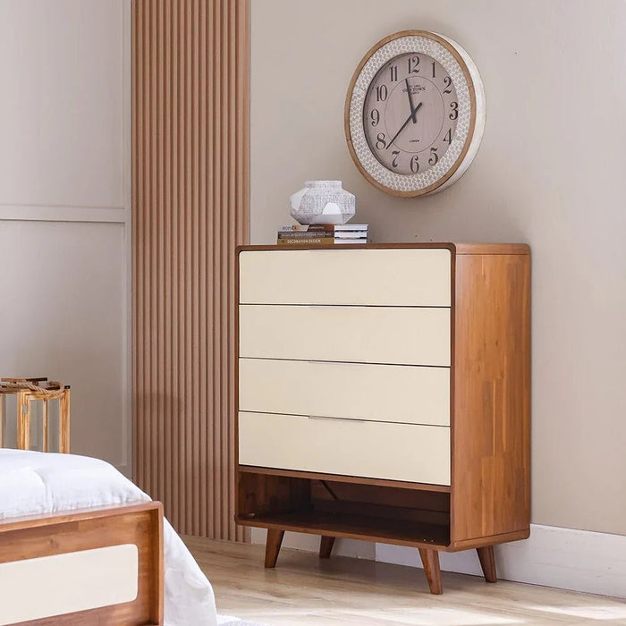 Driftwood Solid Wood Chest Of 4Drawers+Open Shelves-Brown & Cream