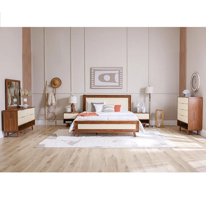 Driftwood Solid Wood Chest Of 4Drawers+Open Shelves-Brown & Cream