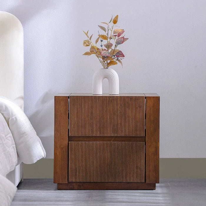 Zenia 2-Drawer Solid Wood Nightstand - Dark Brown - With 2-Year Warranty