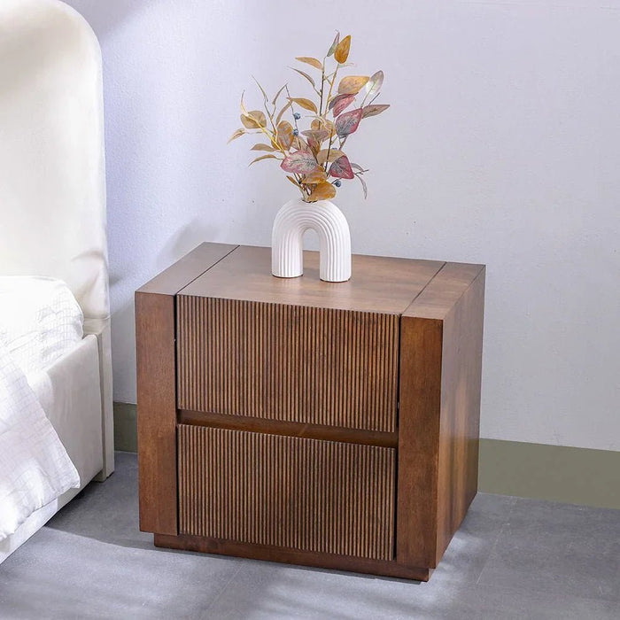 Zenia 2-Drawer Solid Wood Nightstand - Dark Brown - With 2-Year Warranty