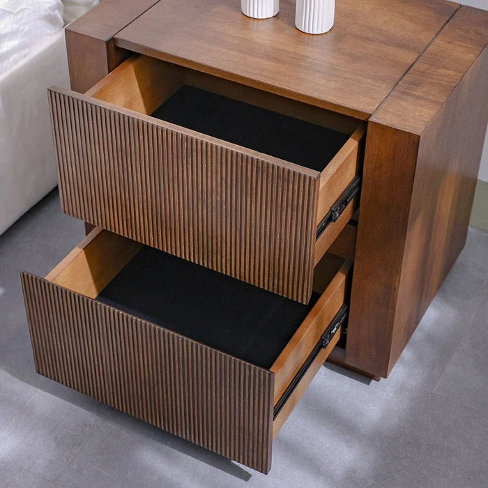 Zenia 2-Drawer Solid Wood Nightstand - Dark Brown - With 2-Year Warranty