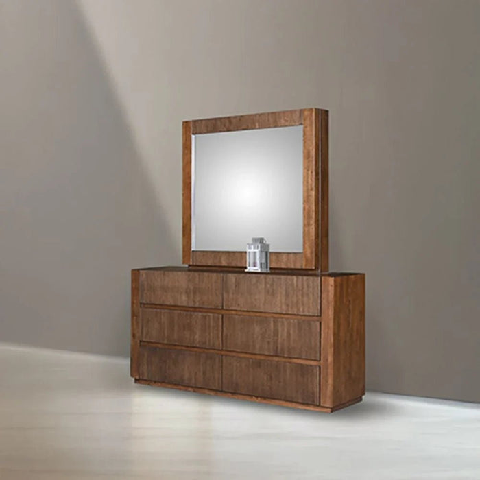 Zenia 6-Drawer Solid Wood Dresser & Sliding Mirror with Storage - Dark Brown - With 2-Year Warranty