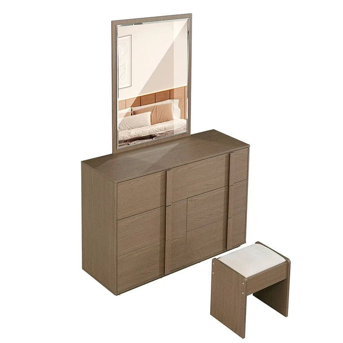 Allison 6-Drawer Master Dresser with Mirror and Stool - Natural Oak - With 2-Year Warranty