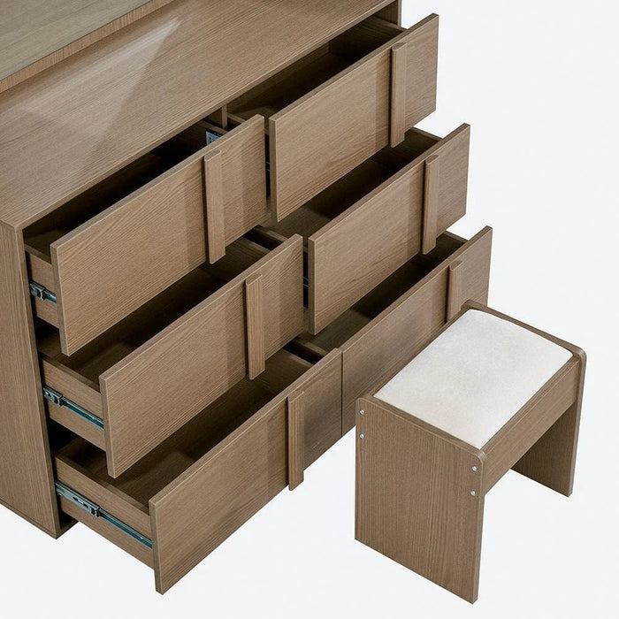Allison 6-Drawer Master Dresser with Mirror and Stool - Natural Oak - With 2-Year Warranty