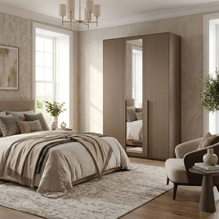 Allison 3 Door Wardrobe With Mirror- Natural Oak