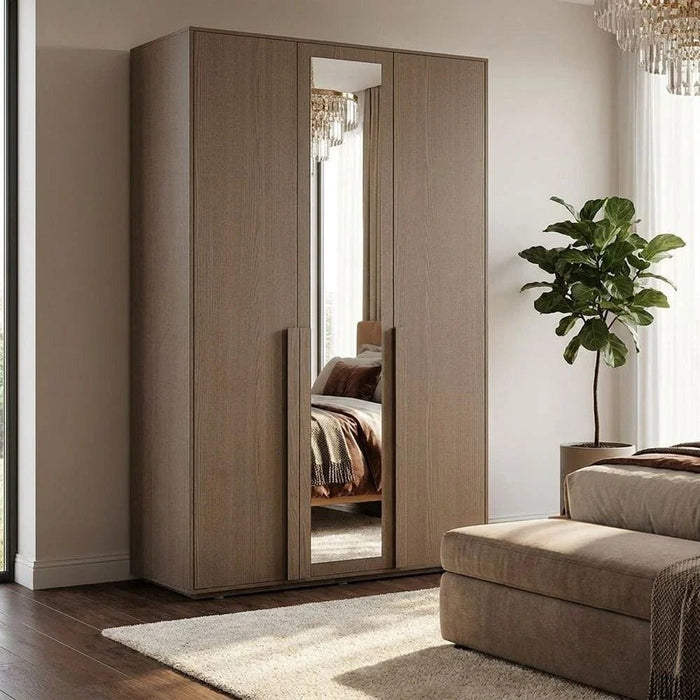 Allison 3 Door Wardrobe With Mirror- Natural Oak