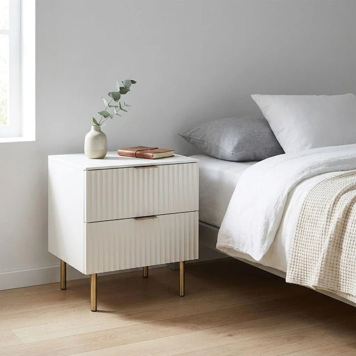 Orion 2-Drawer Nightstand - Beige/Brushed Gold - With 2-Year Warranty