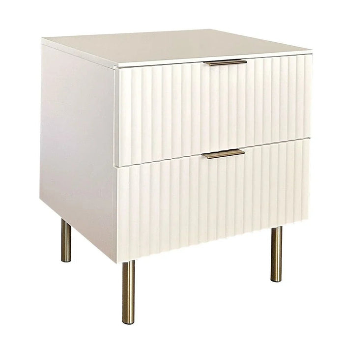 Orion 2-Drawer Nightstand - Beige/Brushed Gold - With 2-Year Warranty