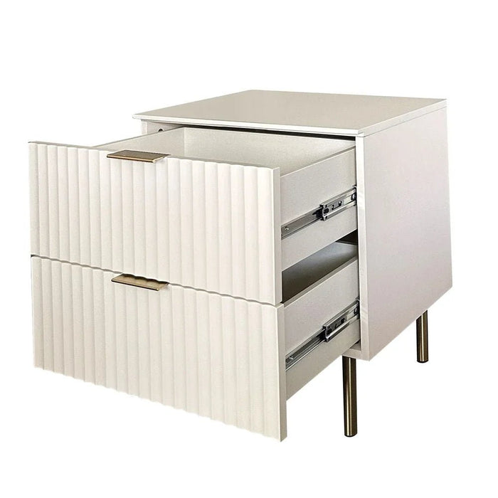 Orion 2-Drawer Nightstand - Beige/Brushed Gold - With 2-Year Warranty