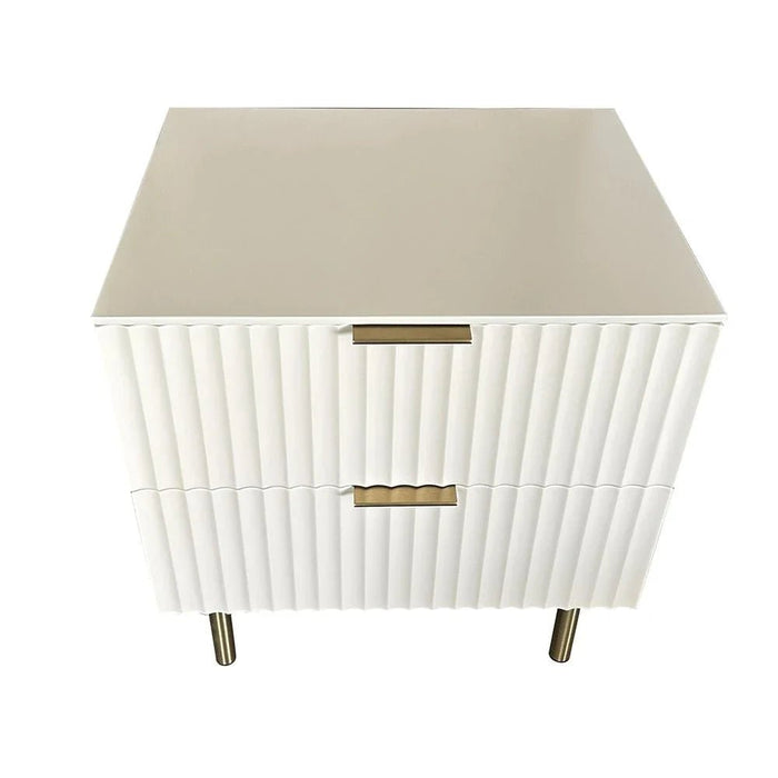 Orion 2-Drawer Nightstand - Beige/Brushed Gold - With 2-Year Warranty