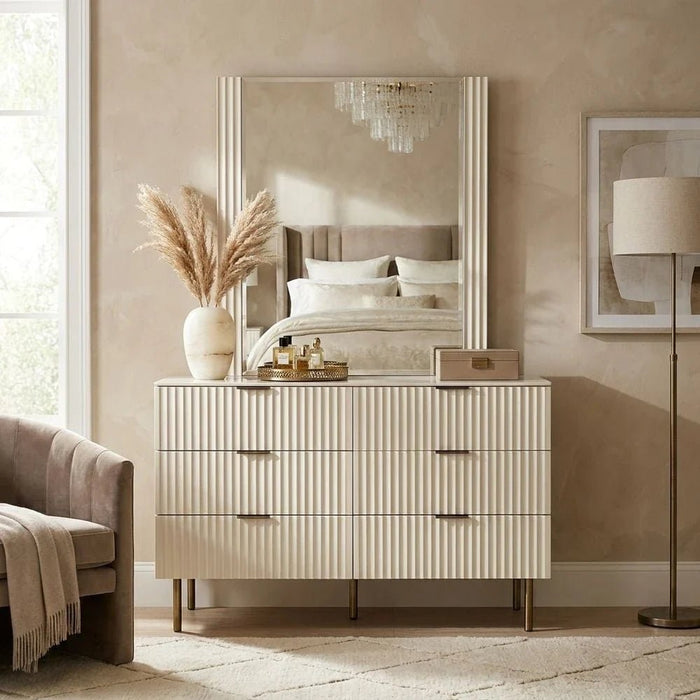 Orion Dresser with Mirror - Beige/Brushed Gold - With 2-Year Warranty