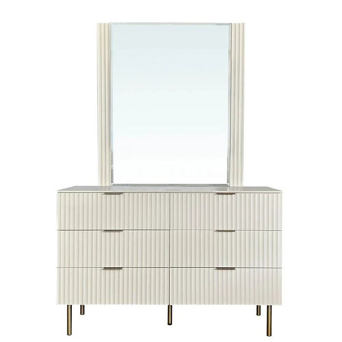 Orion Dresser with Mirror - Beige/Brushed Gold - With 2-Year Warranty