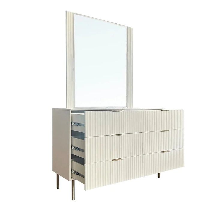 Orion Dresser with Mirror - Beige/Brushed Gold - With 2-Year Warranty
