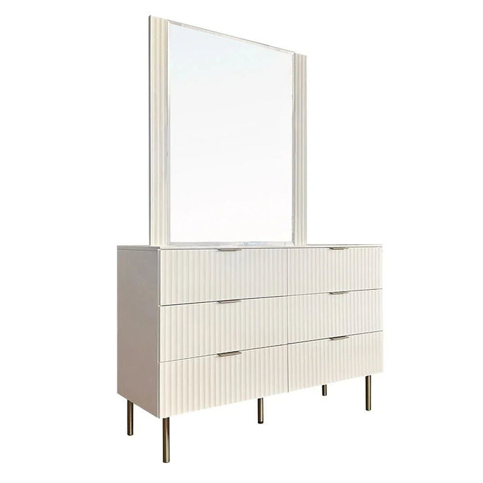 Orion Dresser with Mirror - Beige/Brushed Gold - With 2-Year Warranty
