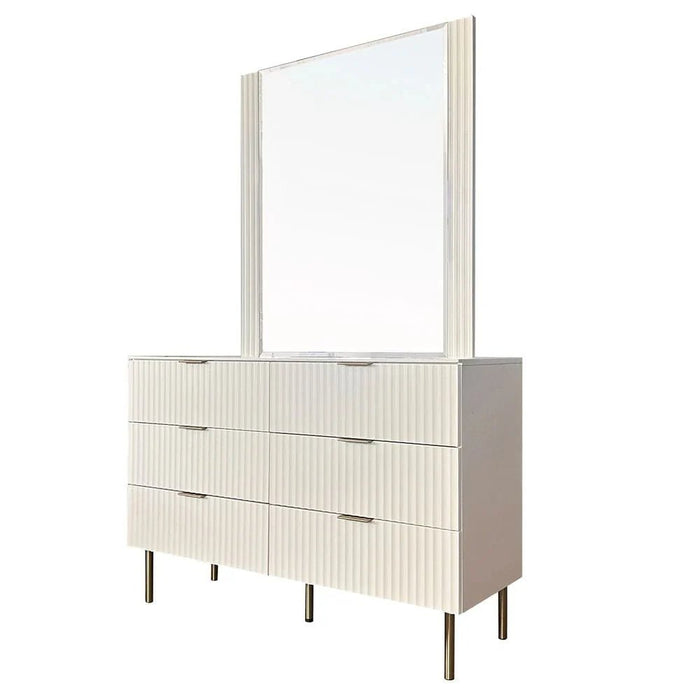 Orion Dresser with Mirror - Beige/Brushed Gold - With 2-Year Warranty