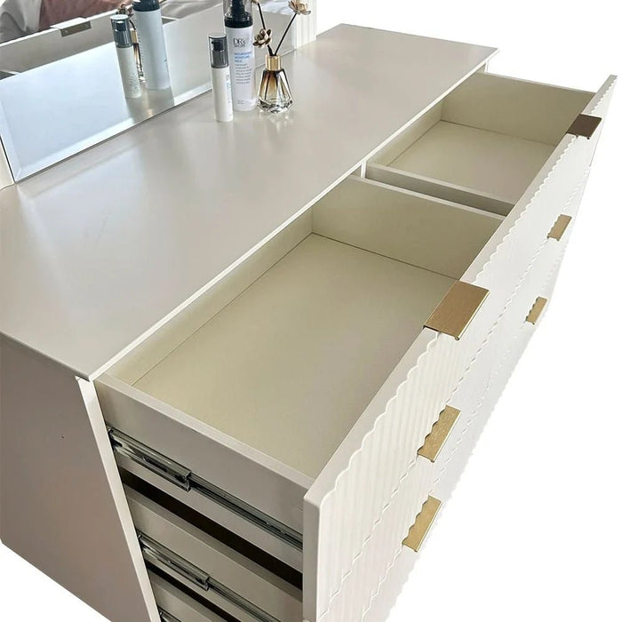 Orion Dresser with Mirror - Beige/Brushed Gold - With 2-Year Warranty