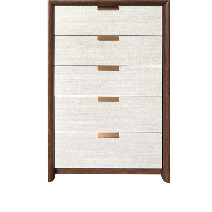 Terakkai Chest of 5 Drawers - Walnut/Beige/Bronze - With 2-Year Warranty