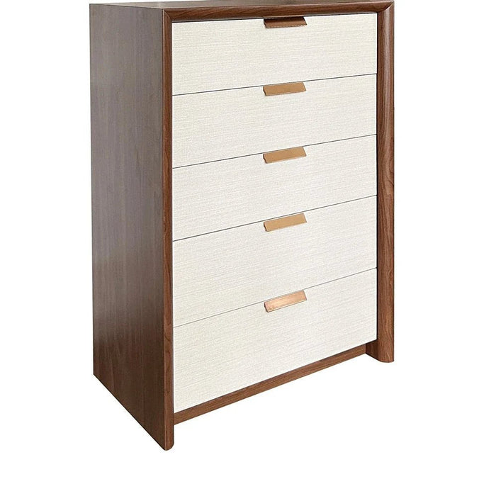 Terakkai Chest of 5 Drawers - Walnut/Beige/Bronze - With 2-Year Warranty