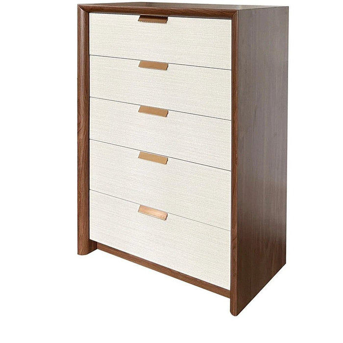 Terakkai Chest of 5 Drawers - Walnut/Beige/Bronze - With 2-Year Warranty