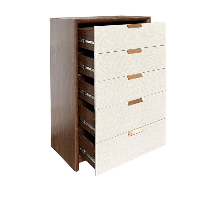 Terakkai Chest of 5 Drawers - Walnut/Beige/Bronze - With 2-Year Warranty