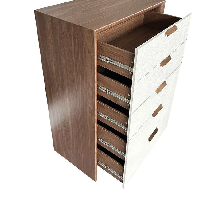 Terakkai Chest of 5 Drawers - Walnut/Beige/Bronze - With 2-Year Warranty