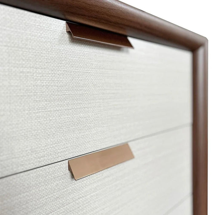 Terakkai Chest of 5 Drawers - Walnut/Beige/Bronze - With 2-Year Warranty