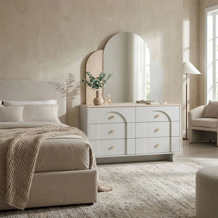 Reena 6 Drawer Dresser With Mirror -Dark Biege/Natural