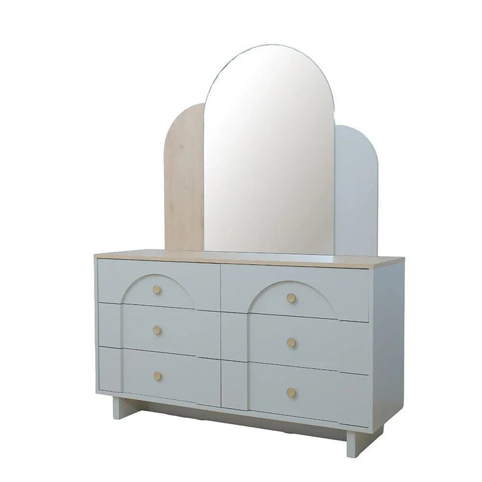 Reena 6 Drawer Dresser With Mirror -Dark Biege/Natural