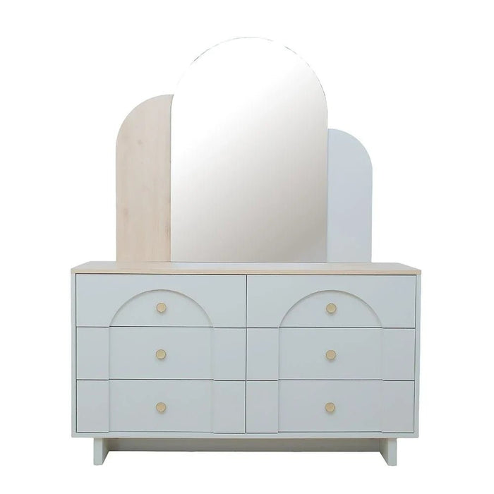 Reena 6 Drawer Dresser With Mirror -Dark Biege/Natural