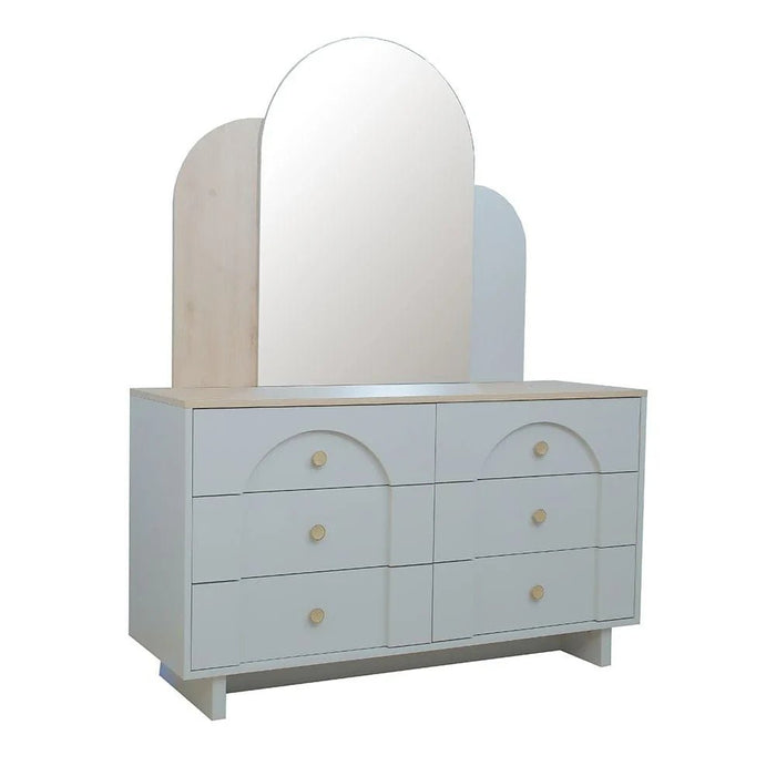 Reena 6 Drawer Dresser With Mirror -Dark Biege/Natural