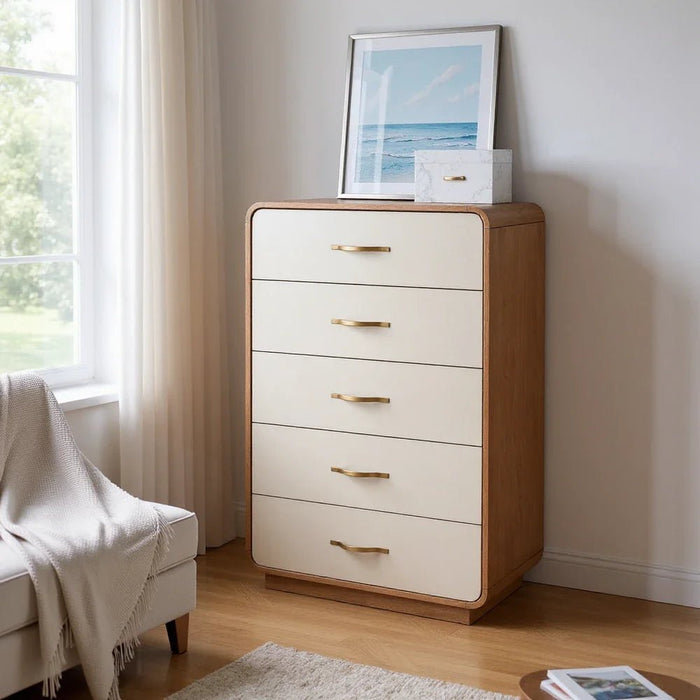 Nordomi Chest of 5 Drawers - Beige/Natural - With 2-Year Warranty
