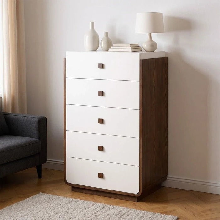 Oboro Chest of 5 Drawers - Walnut/Beige - With 2-Year Warranty