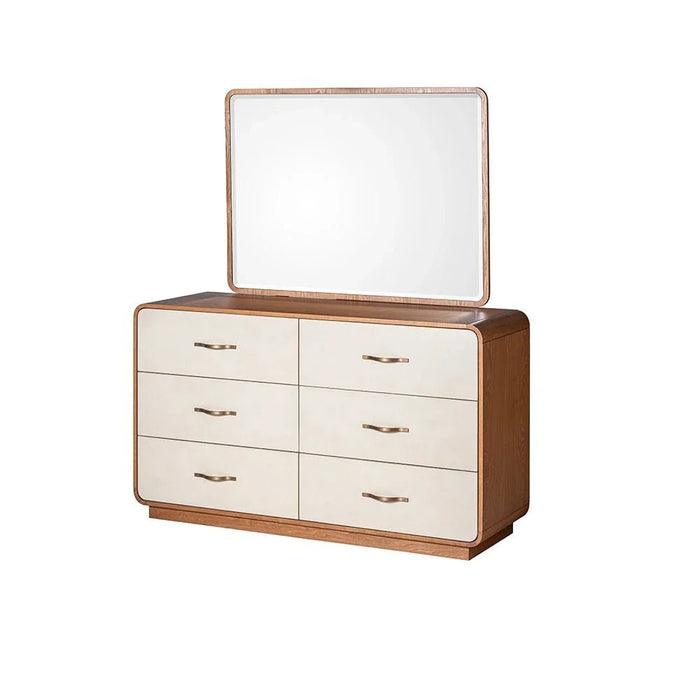 Nordomi 6-Drawer Dresser with Mirror with Stool - Beige/Natural - With 2-Year Warranty