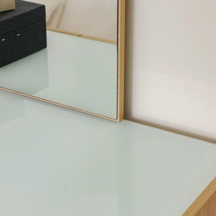 Float 6 Drawers Dresser With Glass Top & Mirror-Natural Oak