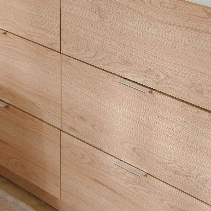 Float 6 Drawers Dresser With Glass Top & Mirror-Natural Oak