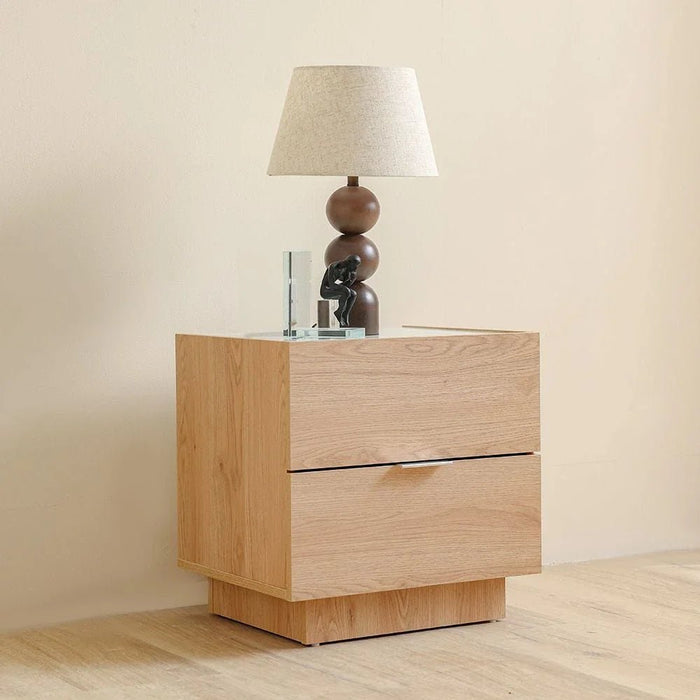 Float 2-Drawer Nightstand with Glass Top - Natural Oak - With 2-Year Warranty