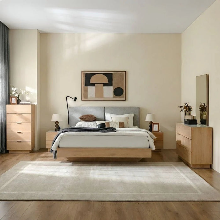 Float 2-Drawer Nightstand with Glass Top - Natural Oak - With 2-Year Warranty