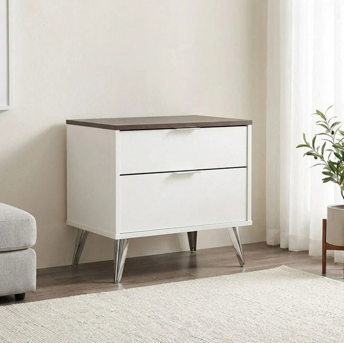 Sparkle 2-Drawer Nightstand - High Gloss White & Dark Brown - With 2-Year Warranty