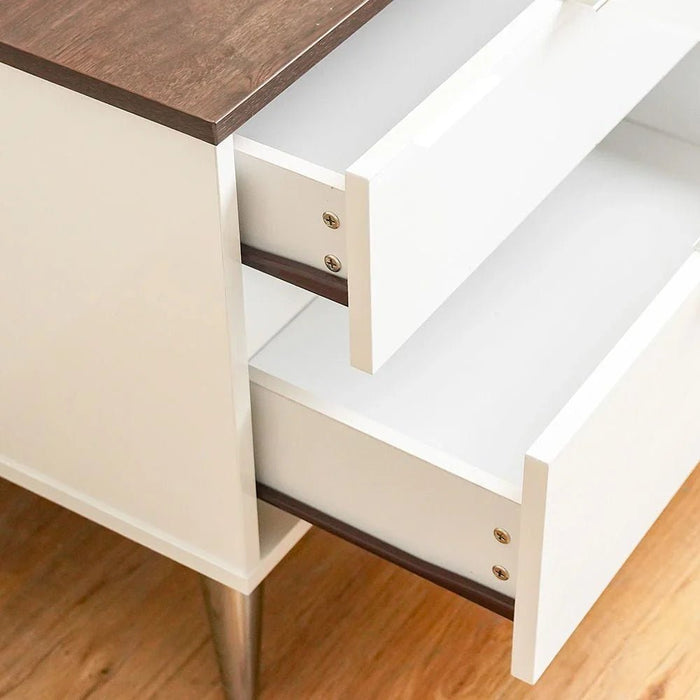 Sparkle 2-Drawer Nightstand - High Gloss White & Dark Brown - With 2-Year Warranty